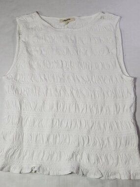 Madewell Women White Cotton Linen Blend Sachi Smocked Tank Top Size M
